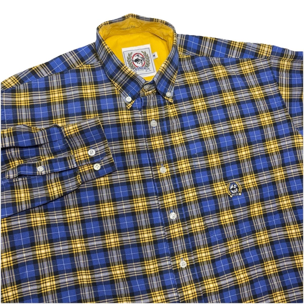 Cinch Western Shirt Men M Blue Yellow Plaid Long Sleeve Button‎ Up Rodeo Vintage